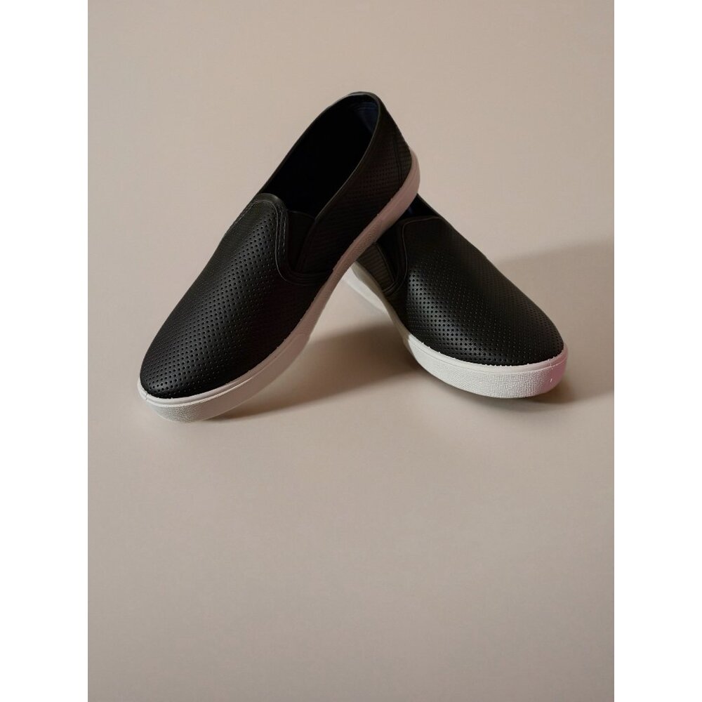 NEW Charles Albert Faux Leather Perforated Slip-On Memory Foam Loafers Black 6
